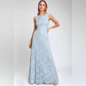 Lulu's Blue Sleeveless Crew Neck Maxi Gown